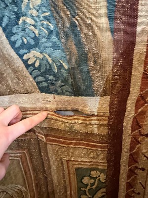 Lot 307 - A Gobelins allegorical tapestry of the 'Palace of Versailles' representing April