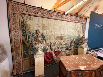 Lot 307 - A Gobelins allegorical tapestry of the 'Palace of Versailles' representing April