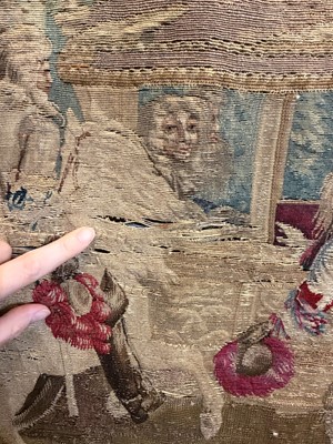 Lot 307 - A Gobelins allegorical tapestry of the 'Palace of Versailles' representing April