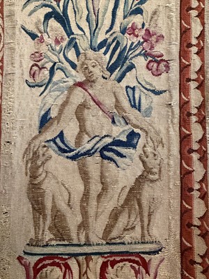 Lot 307 - A Gobelins allegorical tapestry of the 'Palace of Versailles' representing April