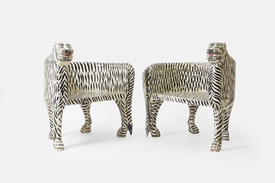 Lot 546 - A pair of painted wooden and papier mâché tiger chairs