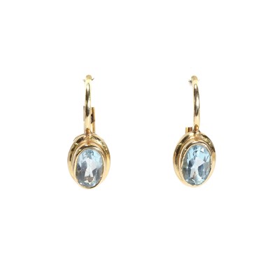 Lot 128 - A pair of aquamarine drop earrings