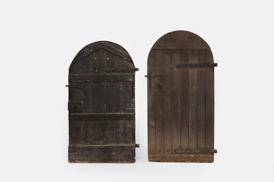 Lot 608 - Two large iron-bound oak doors