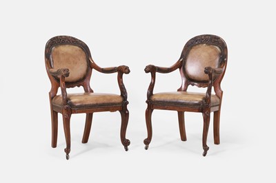 Lot 60 - A pair of Anglo-Indian armchairs