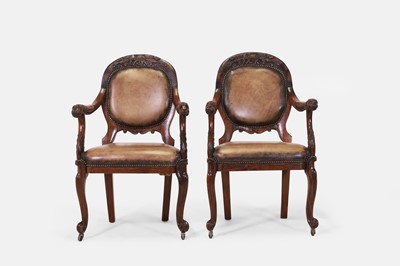 Lot 60 - A pair of Anglo-Indian armchairs