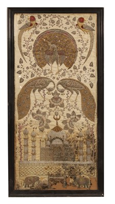 Lot 83 - An Indian silk and stumpwork embroidered panel