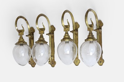 Lot 376 - A set of four Gothic Revival lacquered gilt-bronze wall lights