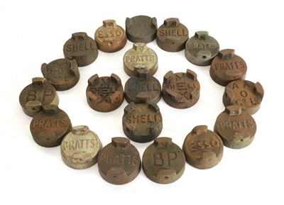 Lot 28 - A collection of pre-war petrol can lids
