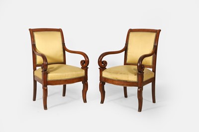 Lot 342 - A pair of Empire-style mahogany-framed armchairs