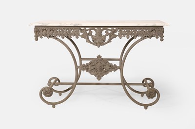 Lot 411 - A marble-topped cast iron garden table