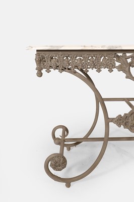 Lot 411 - A marble-topped cast iron garden table