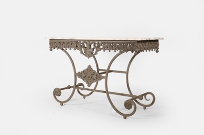Lot 411 - A marble-topped cast iron garden table