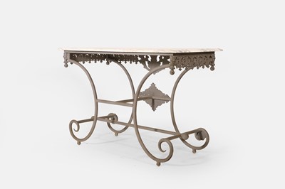 Lot 411 - A marble-topped cast iron garden table