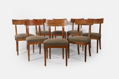Lot 92 - A set of eight beech klismos dining chairs