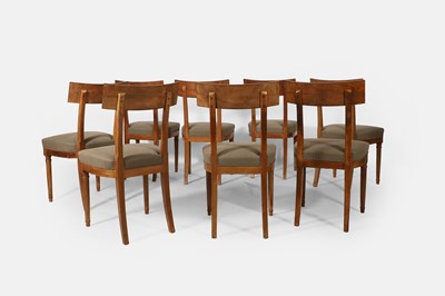 Lot 92 - A set of eight beech klismos dining chairs