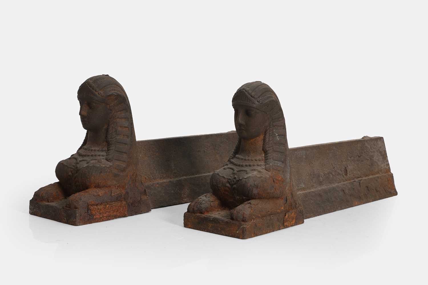 Lot 72 - A pair of cast iron Egyptian Revival chenets