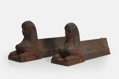 Lot 72 - A pair of cast iron Egyptian Revival chenets