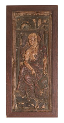 Lot 124 - A carved terracotta panel of the Poet and Muse