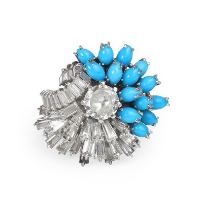 Lot 83 - A diamond and turquoise cocktail ring
