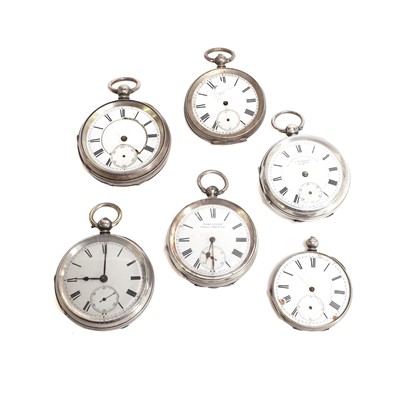 Lot 493 - A group of six open faced pocket watches