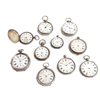 Lot 494 - A group of nine pocket watches and one fob watch
