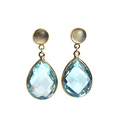 Lot 167 - A pair of moonstone and blue topaz drop earrings