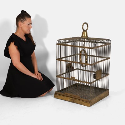 Lot 351 - A large Victorian brass bird/parrot cage