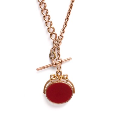 Lot 384 - A 9ct gold Albert chain with swivel fob