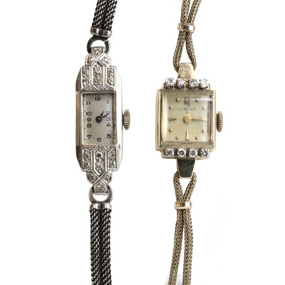 Lot 485 - Two diamond set mechanical cocktail bracelet watches