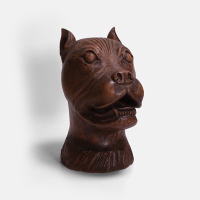 Lot 365 - A carved oak bulldog's head