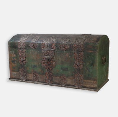 Lot 378 - A European painted and iron-bound marriage chest