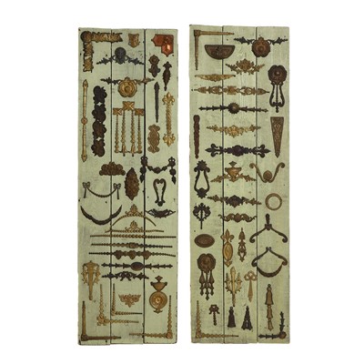Lot 385 - A pair of salesman’s sample boards of furniture mounts