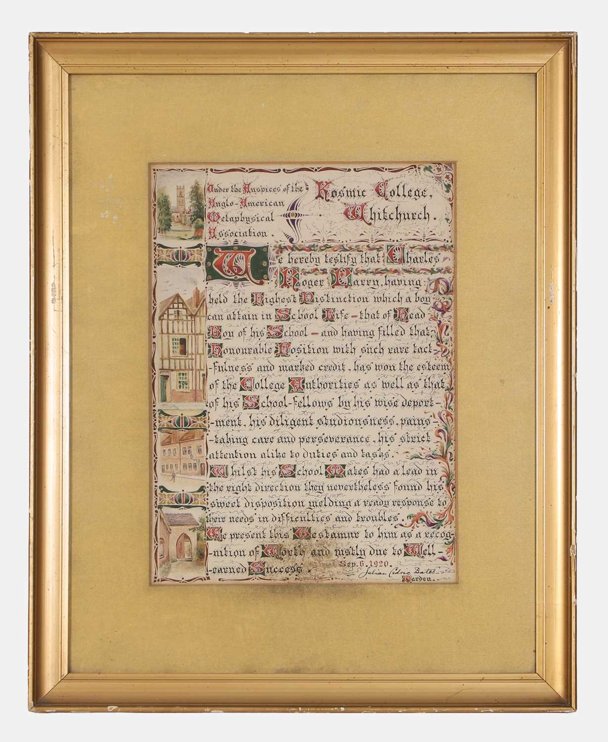 Lot 87 - A Kosmic College certificate