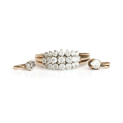 Lot 253 - A 9ct gold diamond ring and two diamond single-stone pendants