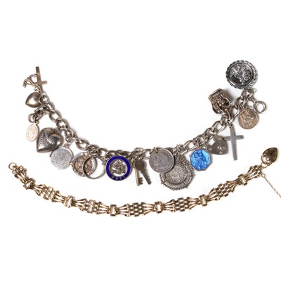 Lot 258 - A 9ct gold gate bracelet and a silver charm bracelet