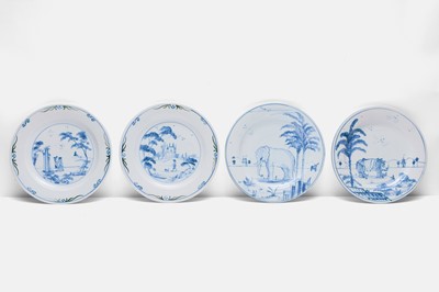 Lot 296 - Four hand-painted delft-style plates by Isis Ceramics