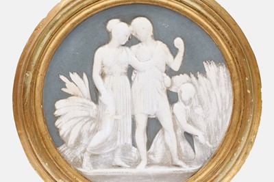 Lot 86 - A relief plaster roundel of 'Youth or Summer'