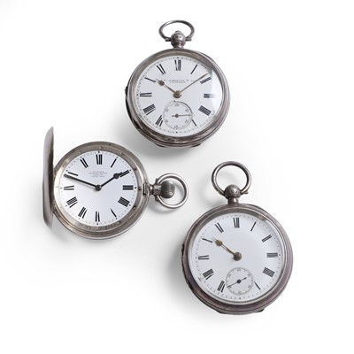 Lot 360 - A silver Omega top wind hunter pocket watch and two silver open-faced pocket watches