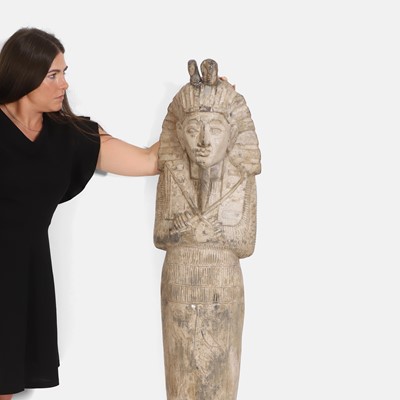 Lot 26 - A carved and painted hardwood figure of the Egyptian God Osiris