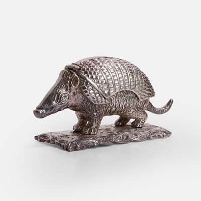 Lot 188 - A novelty silver-plated and cast armadillo inkwell