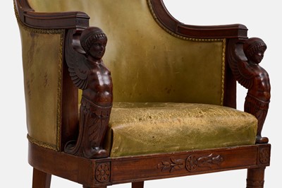 Lot A pair of Empire mahogany bergère library armchairs