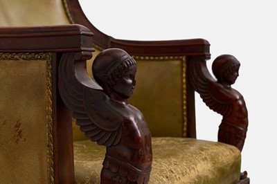 Lot A pair of Empire mahogany bergère library armchairs