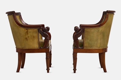 Lot A pair of Empire mahogany bergère library armchairs