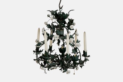 Lot 168 - A green toleware chandelier