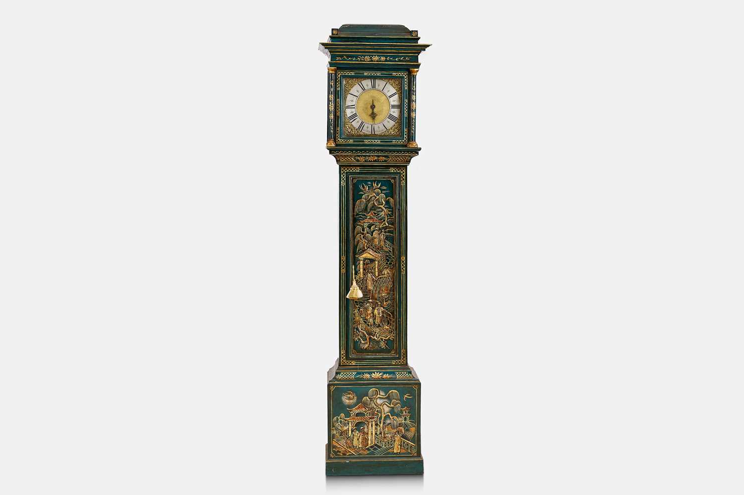 Lot 287 - A George II lacquer and parcel-gilt longcase clock by Nathaniel Hedge, Colchester