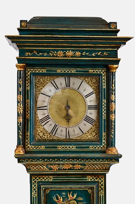 Lot 287 - A George II lacquer and parcel-gilt longcase clock by Nathaniel Hedge, Colchester