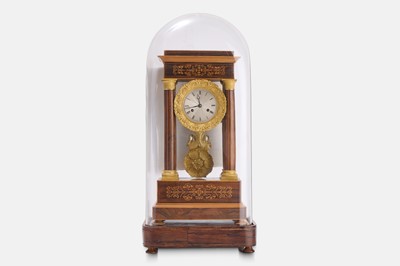 Lot 68 - A Napoleon III rosewood, boxwood and ormolu portico clock