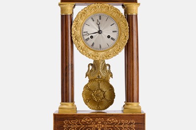 Lot 68 - A Napoleon III rosewood, boxwood and ormolu portico clock