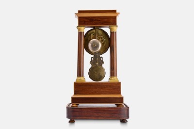 Lot 68 - A Napoleon III rosewood, boxwood and ormolu portico clock