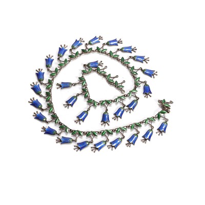 Lot 57 - A silver gilt enamel 'blue bell' fringe necklace